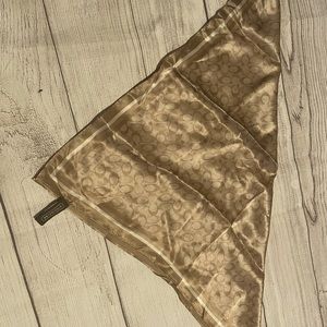 Gold and Tan Coach Silk Scarf with Print